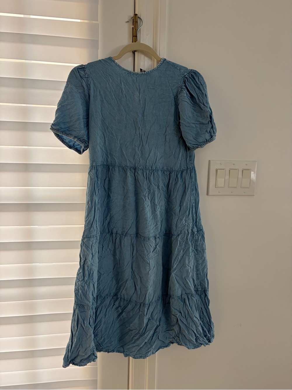 Women's Blue Tiered Puff-Sleeve Dress